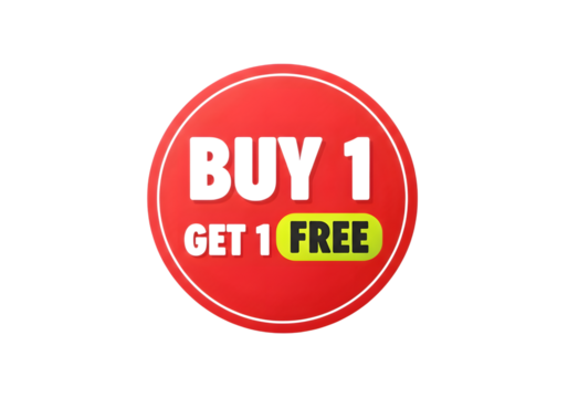 Buy one get one free sale sign isolated on transparent background