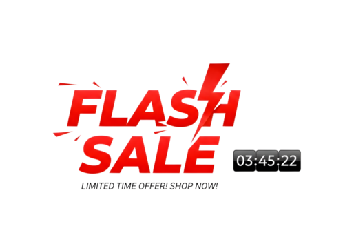 Red flash sale text isolated on transparent background