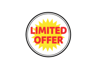 Red limited offer banner with starburst isolated on transparent background