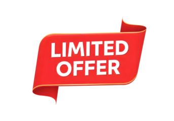Red limited offer banner with starburst isolated on transparent background