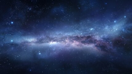 Fototapeta premium Distant galaxy cluster and deep space. Universe starry sky for astronomy and cosmos exploration. Science fiction dark background with stars.