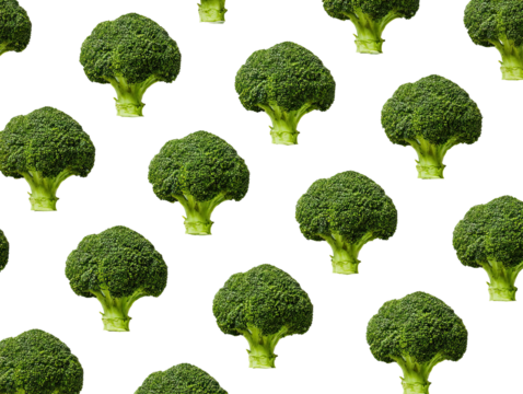 Broccoli heads in a repeating pattern on black