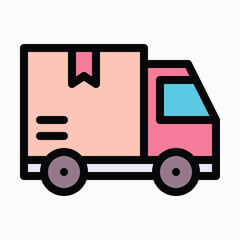 Delivery Truck Icon Representing Shipping, Order Transport, and E-commerce Logistics. Isolated Lineal Color Style Vector Icon.