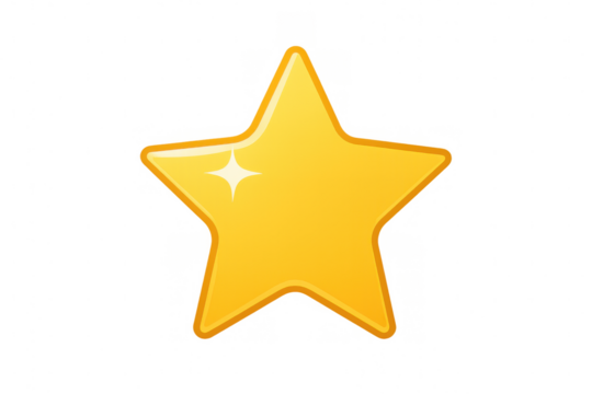 Golden star icon representing quality, rating, favorite, and achievement, featuring a sparkling highlight on transparent background