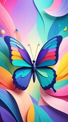 Colorful illustration of a butterfly with abstract, pastel-toned background