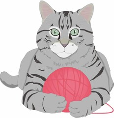 Playful Cat with Yarn Ball