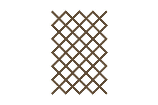 Brown wooden trellis lattice for garden plants, featuring a diamond pattern, transparent background
