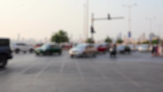Bokeh view of road traffic at Netaji Subhash Chandra Bose Road (Marine drive) in Mumbai, India. Blurred background footage.