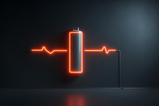 Vibrant neon battery pulse symbolizes energy, power, and life force in dynamic digital concept art