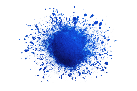 Abstract blue circular form, surrounded by a radiating, speckled halo