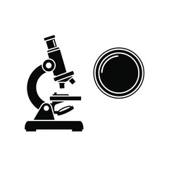 Black microscope and petri dish silhouette science
