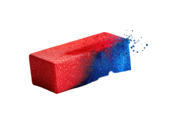 Red and blue rectangular object exploding