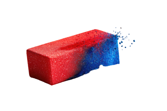Red and blue rectangular object exploding