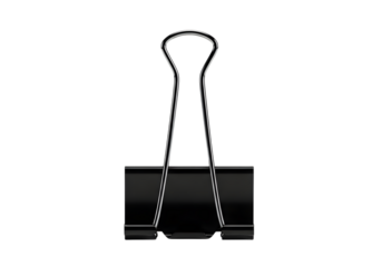 Black binder clip isolated on transparent background
