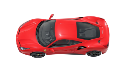 Red Ferrari sports car top view isolated PNG with Transparent Background