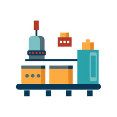 Abstract factory production line with boxes and machinery Keywords: factory, production line