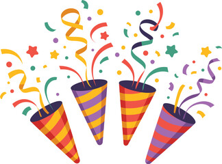 Obraz premium Exploding Party Poppers Releasing Colorful Confetti and Streamers for a Festive Celebration