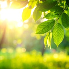 Sunlight streams through lush green leaves, creating a vibrant, bokeh-filled scene