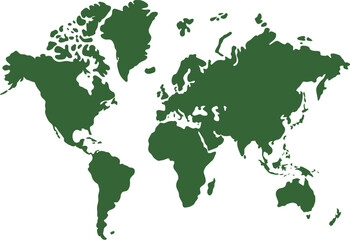 A minimalist vector illustration of the world map in a striking green hue, symbolizing global connectivity and environmental awareness