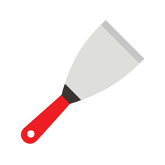 Flat design putty knife with red handle on white background Keywords: putty knife, scraper