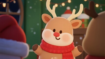 Cartoon reindeer wearing red scarf