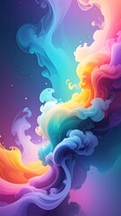 Vibrant and colorful swirling smoke-like shapes against a dark background