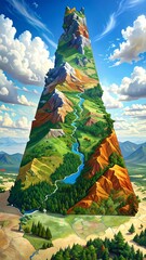 Giant, layered mountain, vibrant landscape