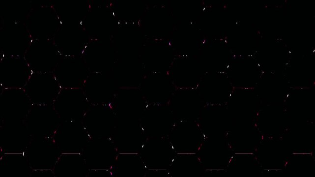 Futuristic polygon background with glowing red neon hexagonal grid and smooth digital motion, abstract dark technology wallpaper for AI, innovation, and sci-fi design themes