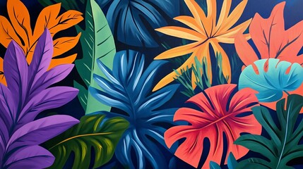Fototapeta premium Vibrant jungle foliage in bold, abstract shapes and saturated colors