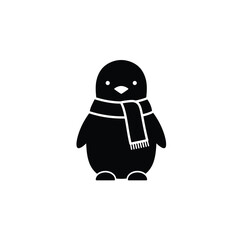 Black penguin with white striped scarf graphic vector