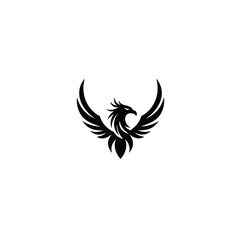 Obraz premium Black phoenix bird silhouette spread wings vector graphic