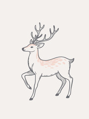 Simple illustration of a reindeer. Vintage. Christmas. Cute. Holiday season.