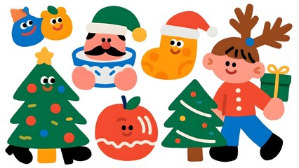 Obraz premium Cartoon Christmas characters and decorations