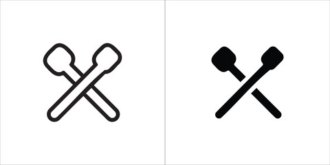 Two crossed drumsticks, one in outline and one in solid black, isolated on a white background