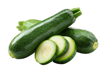 Fresh zucchini, whole and sliced, vibrant green hue