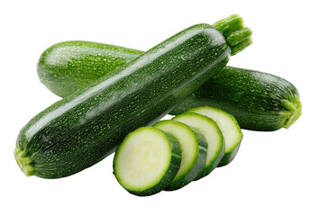 Two whole zucchini and slices, vibrant green