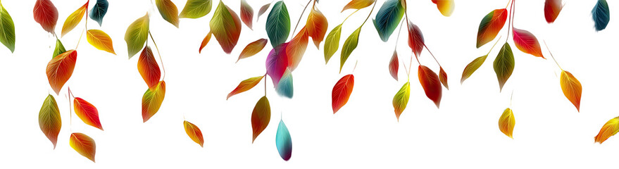 Colorful, stylized leaves cascading downward