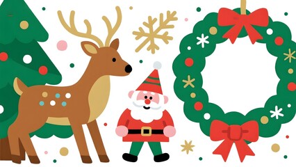 Obraz premium Christmas themed illustration with reindeer and Santa