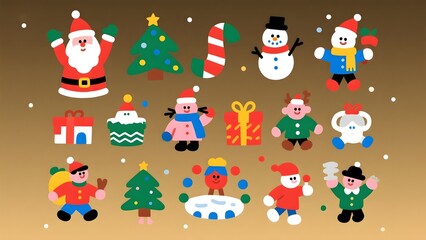 Christmas themed cartoon characters and objects
