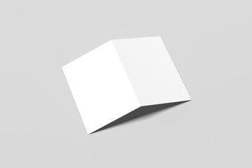 Realistic Bi-fold Brochure or invitation Mock-up isolated on Gray Background. 3D illustration.
