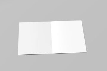 Realistic Bi-fold Brochure or invitation Mock-up isolated on Gray Background. 3D illustration.