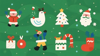 Naklejka premium Christmas holiday icons on green background