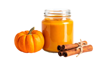 Pumpkin jar candle with cinnamon sticks and pumpkin