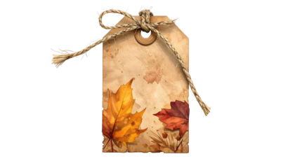 Autumn leaves on gift tag with transparent background