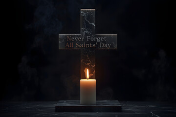 All Saints' Day Memorial: Candle and Marble Cross