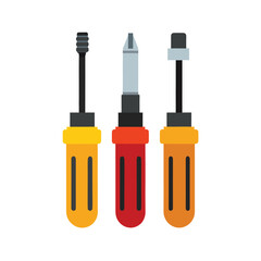 Three Screwdrivers with Yellow Red and Orange Handles Keywords: screwdrivers, tools, repair, DI