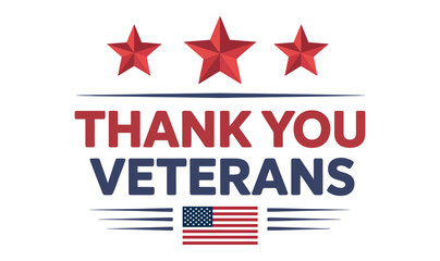 Veterans Day tribute with red stars, bold “Thank You Veterans” text, and stylized American flag—honoring U.S. military service and pride