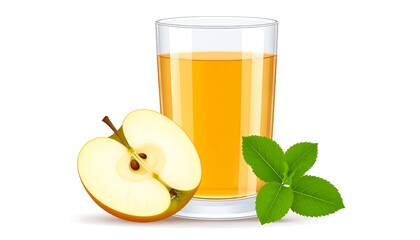 Glass of apple juice with apple slice and mint leaves