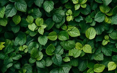 Lush, overlapping green leaves create a dense, natural texture