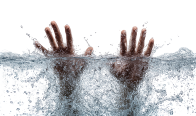Two hands reaching up from water